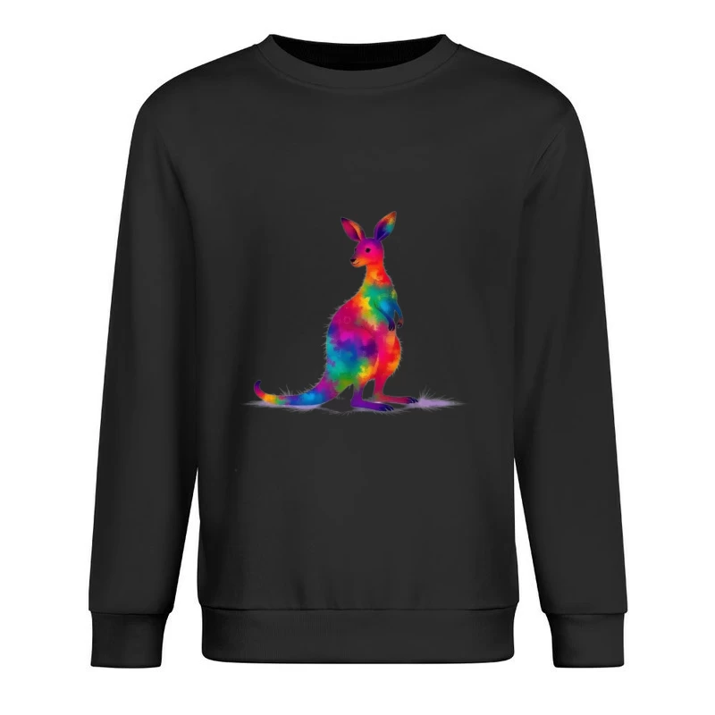 Rainbow Watercolor Kangaroo Art Male Pullover Sweatshirt