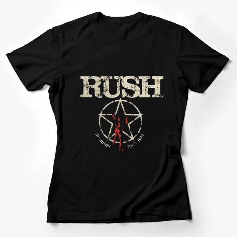 Rush Band Vintage Logo with Pentagram Star Design Female T-Shirt