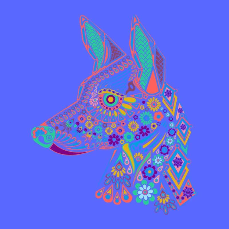 Colorful Floral Dog Illustration Pin