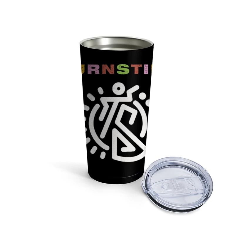 Colorful Turnstile Logo Design with Geometric Pattern Travel Mug