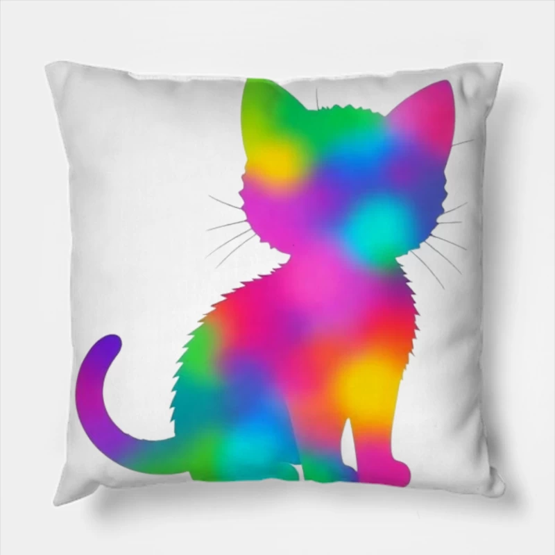 Rainbow Gradient Cat Silhouette Art Throw Pillow