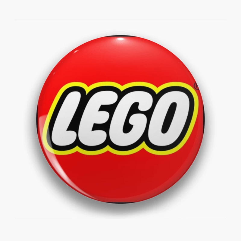 Classic LEGO Logo with Red Background and Yellow Border Pin