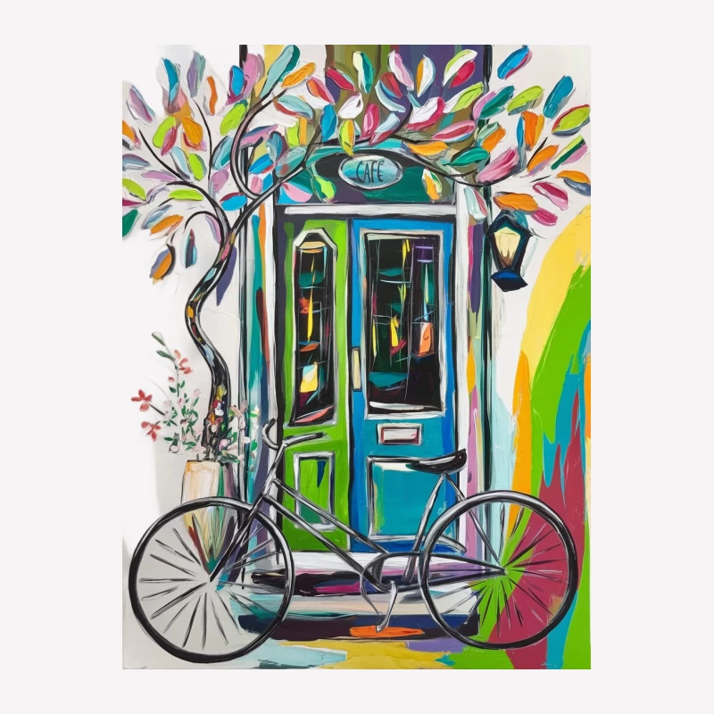 Whimsical Cafe Entrance: A Colorful Abstract Painting Male T-Shirt