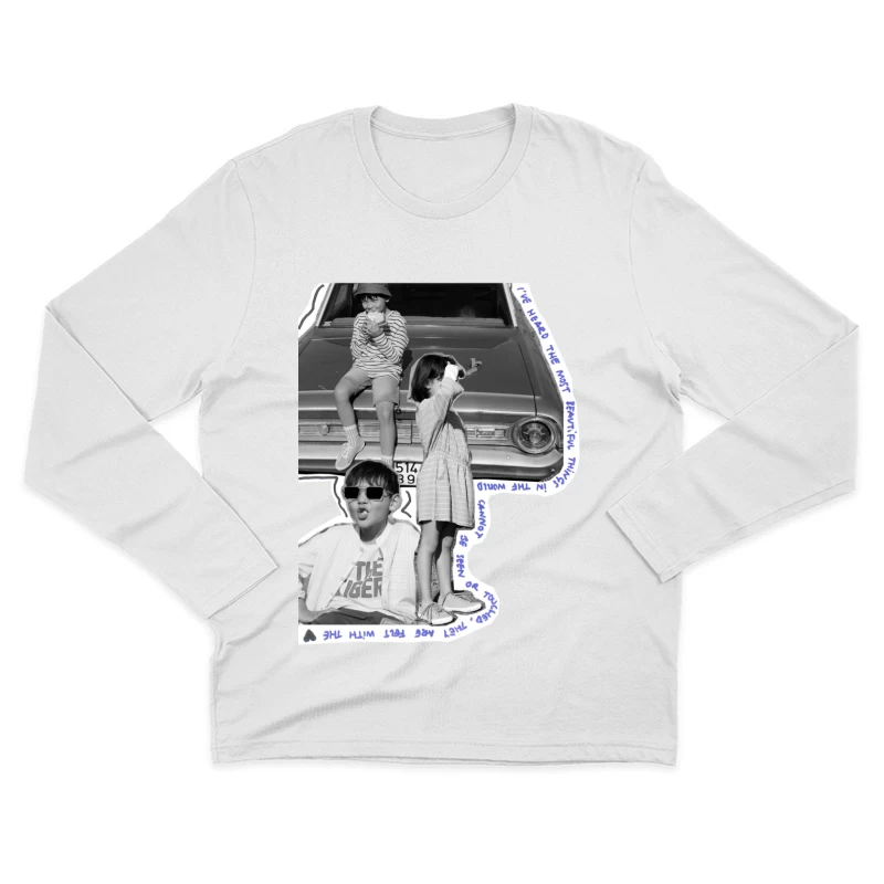 Kinder vor einem Oldtimer mit Zitat Herren Langarm T-Shirt