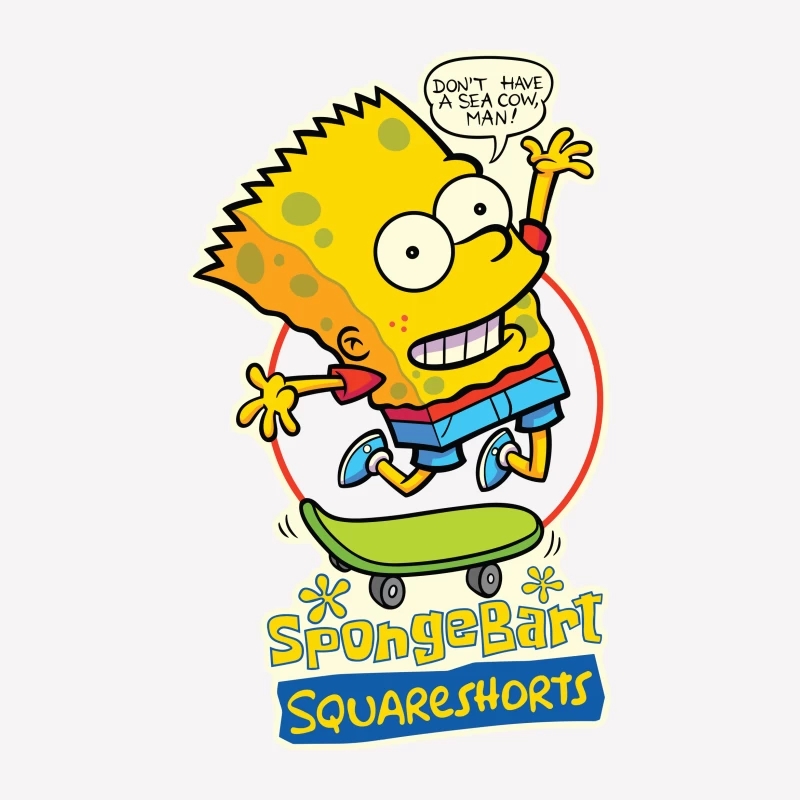 SpongeBart Squareshorts Skateboarding Character Male T-Shirt