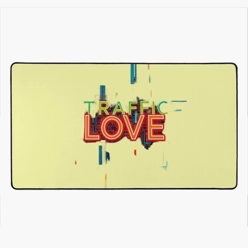 Neon Traffic Love Typography with Glitch Effect Desk Mat