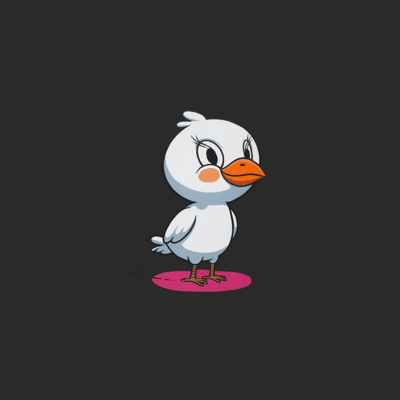 Adorable Cartoon White Bird with Orange Beak Standing on Pink Circle Baseball Cap