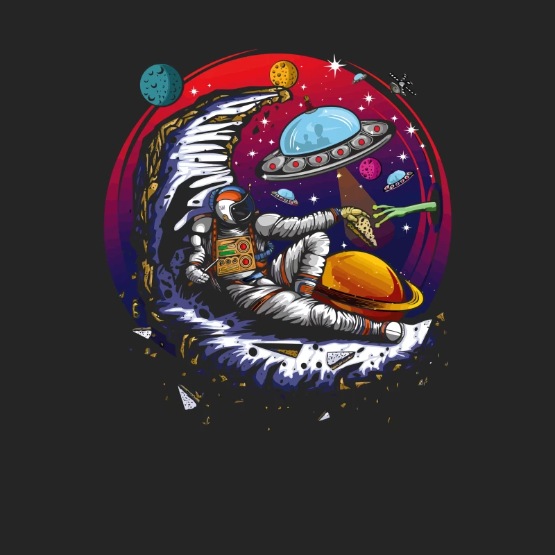 Pizza in the Cosmos: Delight for an Astronaut Male Pullover Sweatshirt