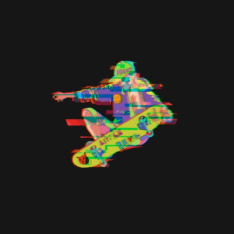 Glitch-Schädel-Skateboarding Herren T-Shirt