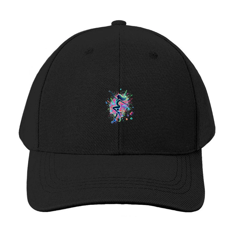 Vibrant Figure Skater in Neon Splash Motion Baseball Cap