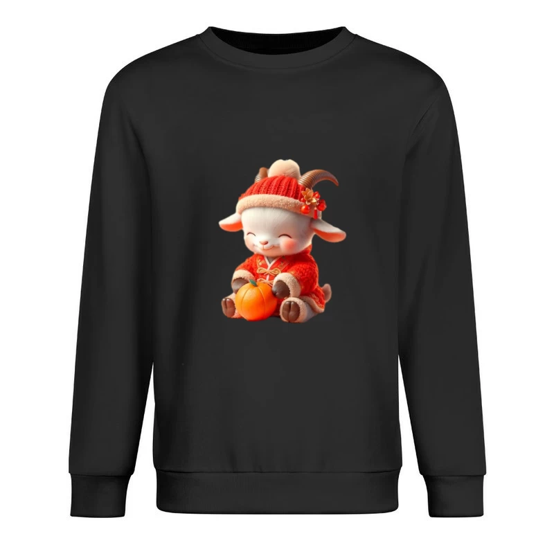 Niedliche Ziege im roten Outfit mit Mandarine Herren Pullover Sweatshirt