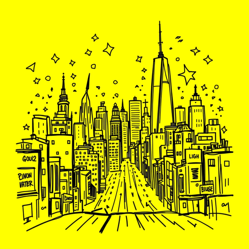 Urban Night Skyline Illustration Pin