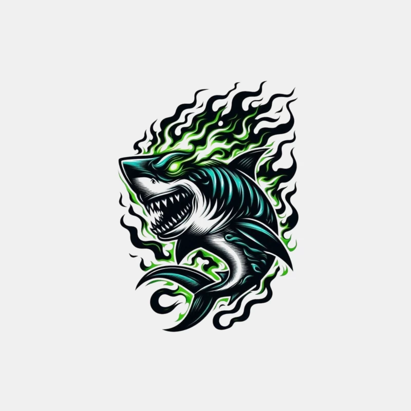 Fierce Tribal Shark with Flames Male Tank Top