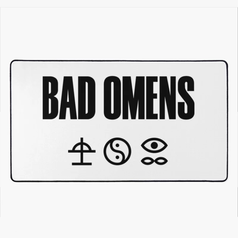 Bad Omens Band Logo with Mystical Symbols in Black and White Desk Mat