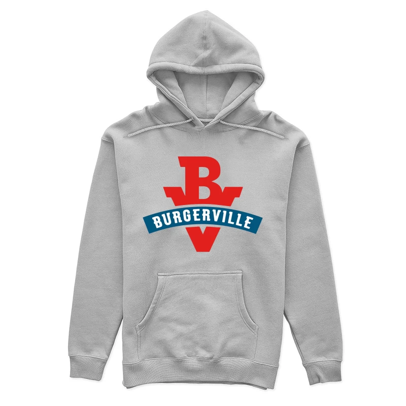 Burgerville Fast Food Restaurant Logo Design in Red and Blue Female Pullover Hoodie