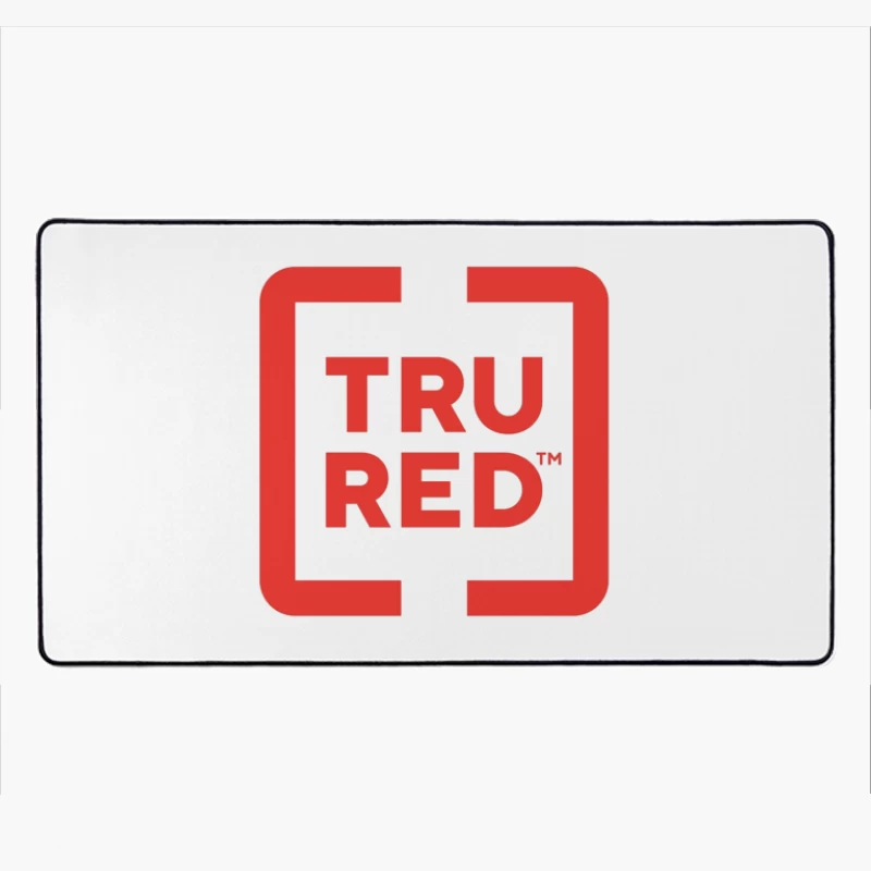 TruRed Minimalist Square Logo Design in Red and White Desk Mat