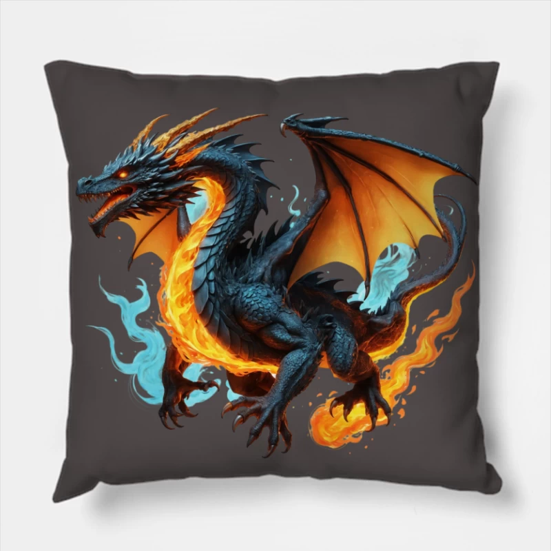 Majestic Fire Dragon Artwork Throw Pillow