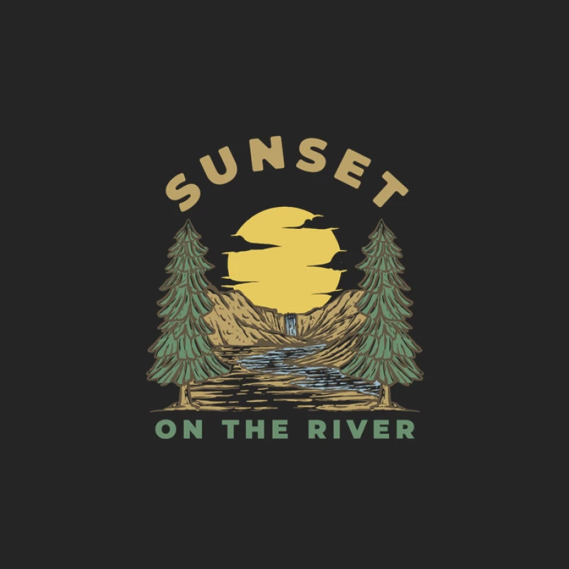 Sonnenuntergang am Fluss mit Wasserfall Herren Pullover Sweatshirt