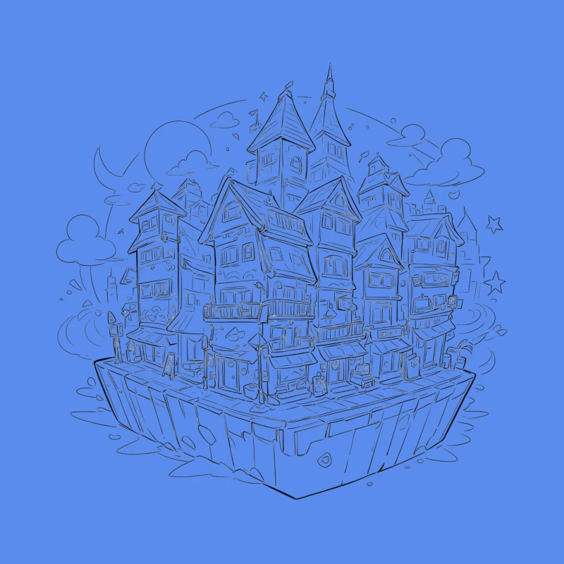 Fantasy Floating Village Throw Pillow