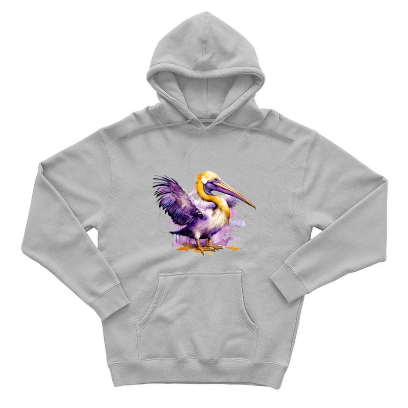Colorful Watercolor Illustration of a Pelican Male Pullover Hoodie