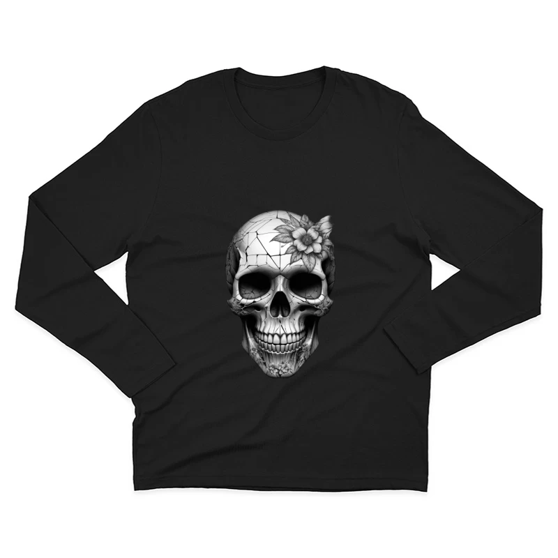 Intricate Floral Skull Design Male Long Sleeve T-Shirt