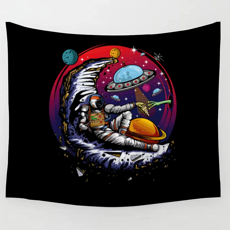 Pizza in the Cosmos: Delight for an Astronaut Tapestry