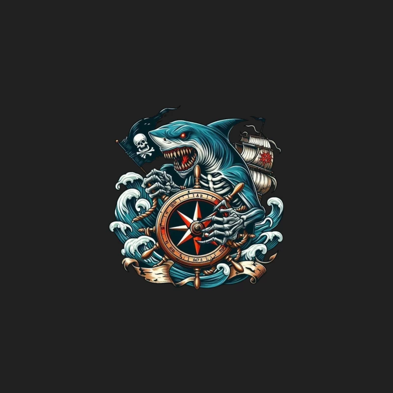 Pirate Shark with Compass and Ship Bucket Hat
