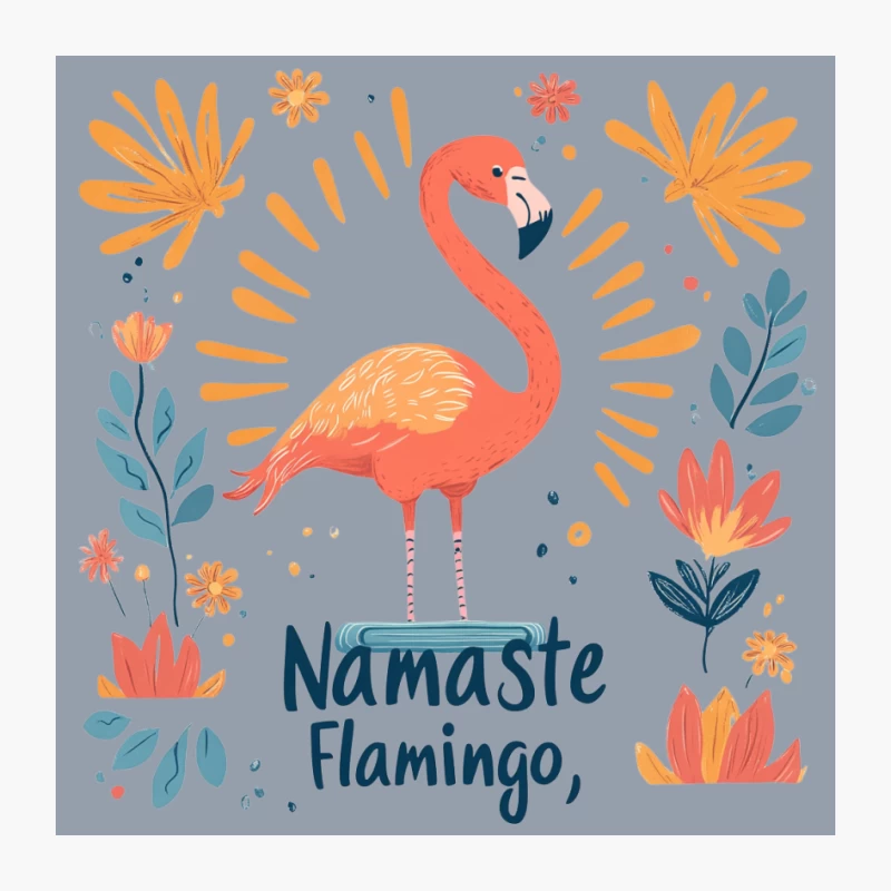 Colorful Tropical Flamingo Illustration with Namaste Message Pin