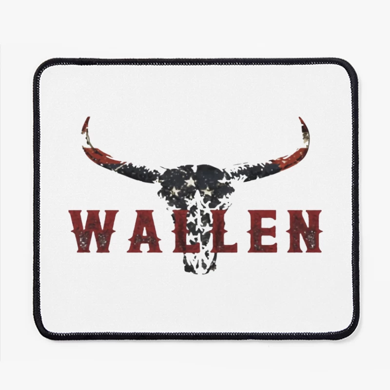 American Patriotic Western "Wallen" Logo with Flag-Patterned Bull Skull Mouse Pad