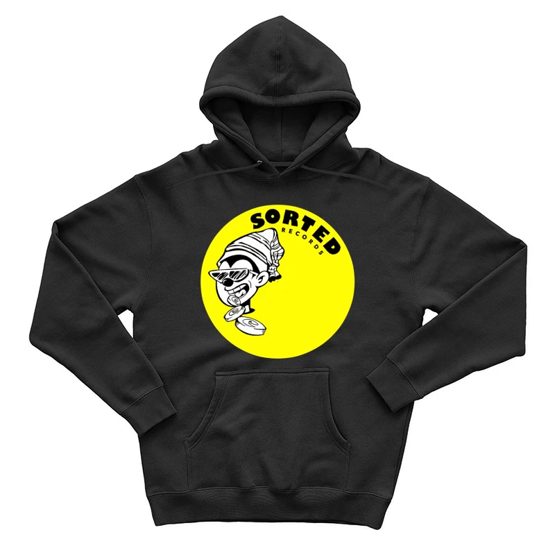 Sorted Records Label Logo with Cool Cartoon DJ Character Male Pullover Hoodie