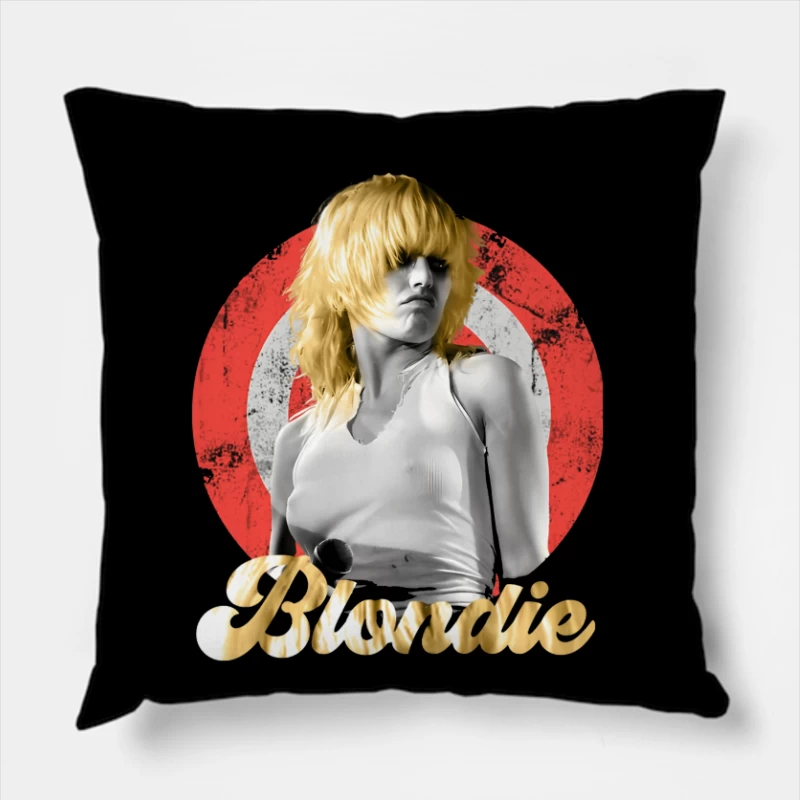 Stylized Music Portrait with Red Circle Backdrop Throw Pillow