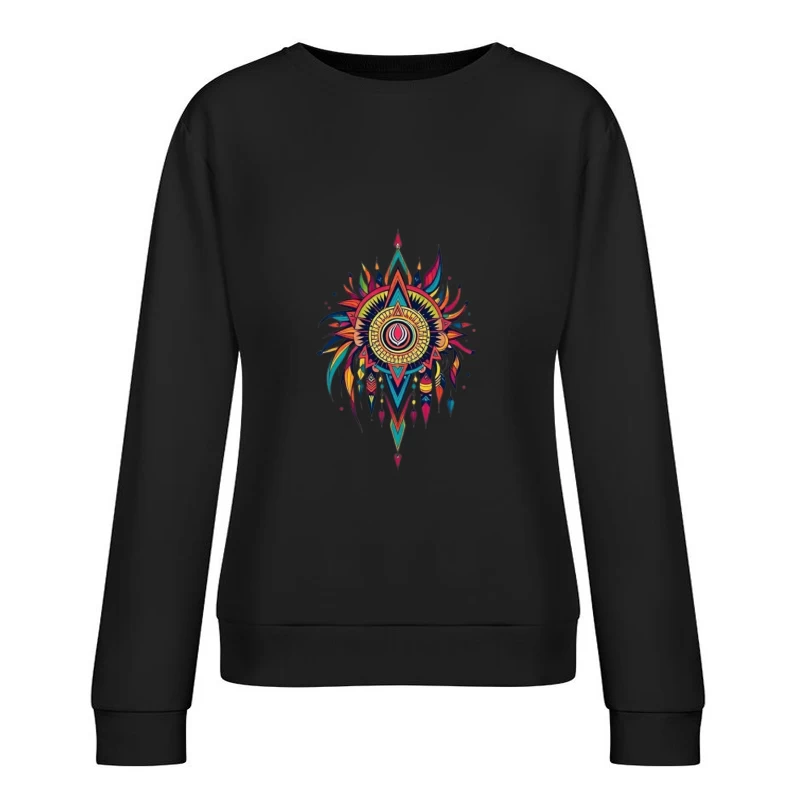 Vibrant Tribal Mandala Art Female Pullover Sweatshirt
