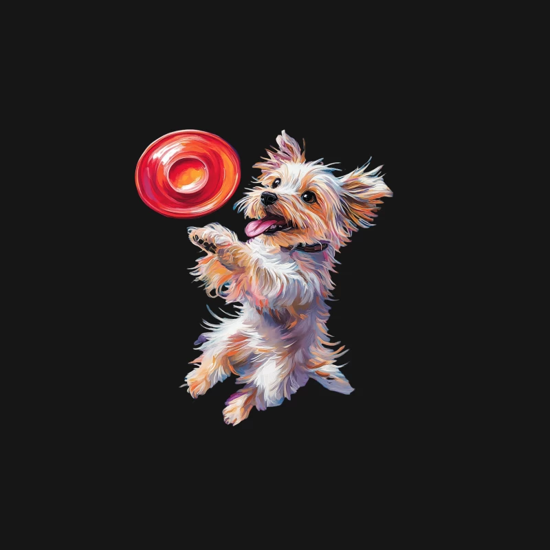 Playful Yorkie Leaping for Colorful Frisbee in Vibrant Painting Male Long Sleeve T-Shirt