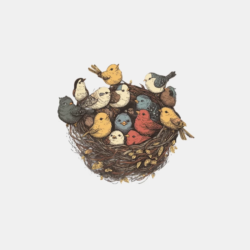 Colorful Bird Family Nestled in Illustrated Nature Scene Male Tank Top