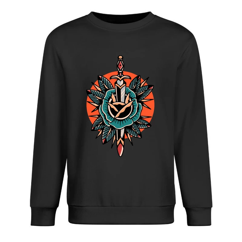 Decorative Sword and Rose Illustration Male Pullover Sweatshirt