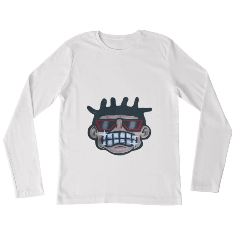 Visage de dessin animé stylisé avec lunettes de soleil Femme Manches Longues T-Shirt