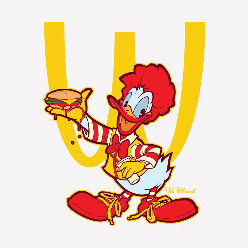 Cartoon Fast Food Character Holding a Burger Female T-Shirt