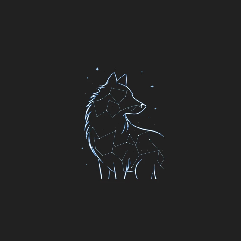 Geometric Wolf Constellation: A Celestial Blue Sketch Bucket Hat