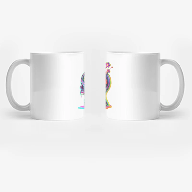 Psychedelic Anatomical Skull with Rainbow Brain Coffee Mug