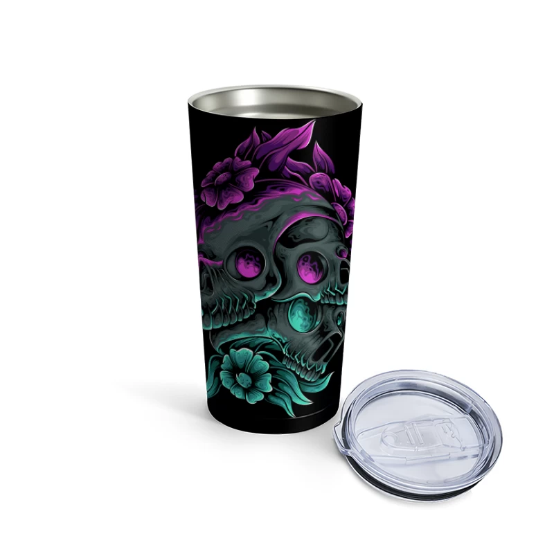 Colorful Skull Art with Floral Elements Travel Mug