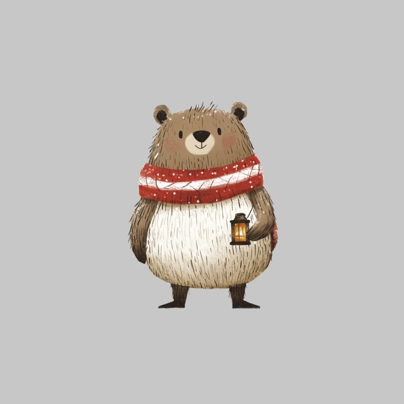 Cute Cartoon Bear with Winter Scarf and Lantern Illustration Female Long Sleeve T-Shirt