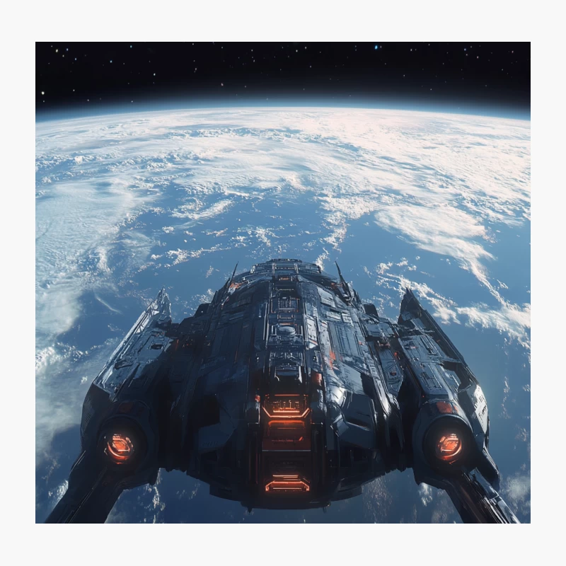 Futuristic Spaceship Orbiting Earth in Sci-Fi Cosmos Throw Pillow