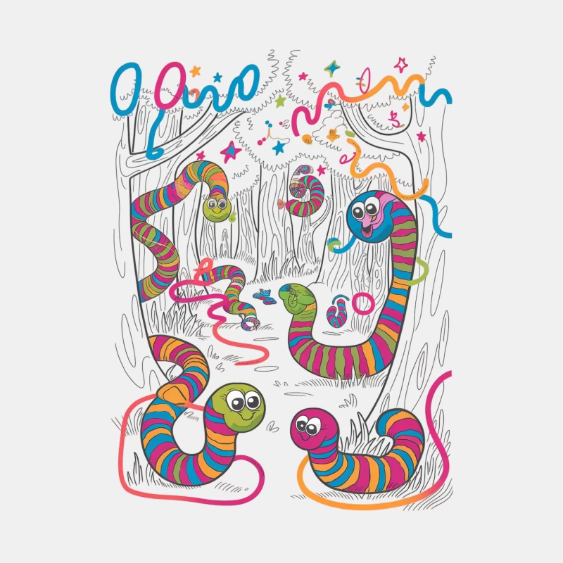 Whimsical Cartoon Worms: A Colorful Doodle Adventure Male Tank Top