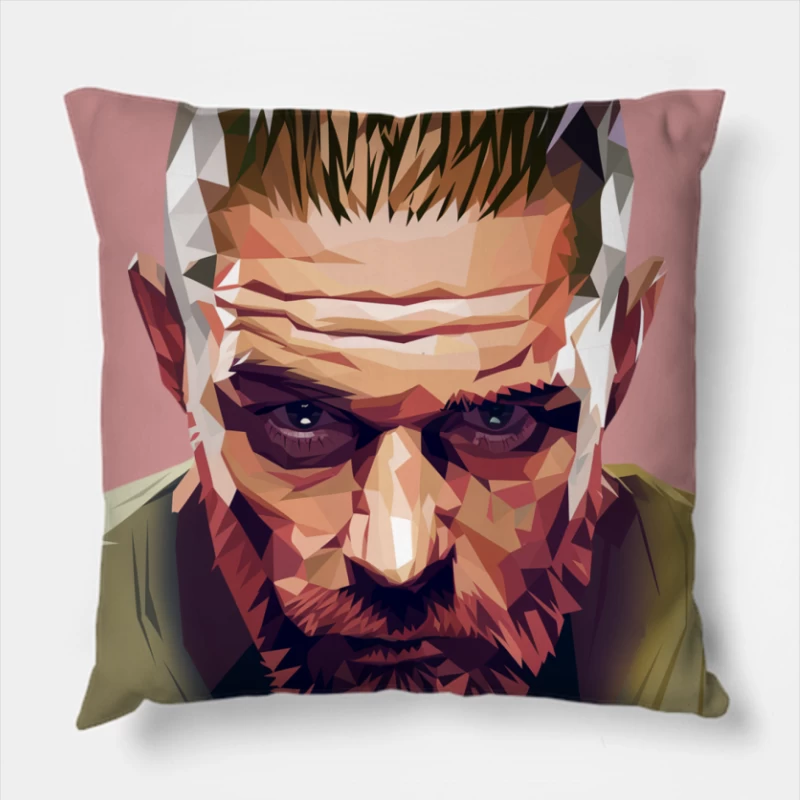 Geometric Portrait of Intense Bearded Man in Low Poly Style Throw Pillow