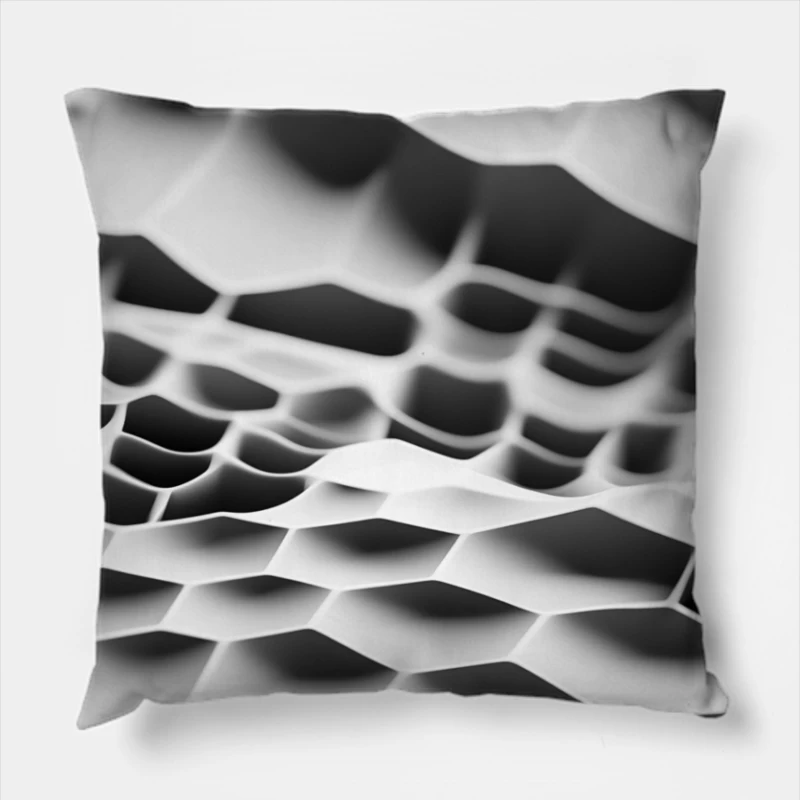 Abstract Monochrome Geometric Texture with Wavy 3D Honeycomb Pattern Throw Pillow