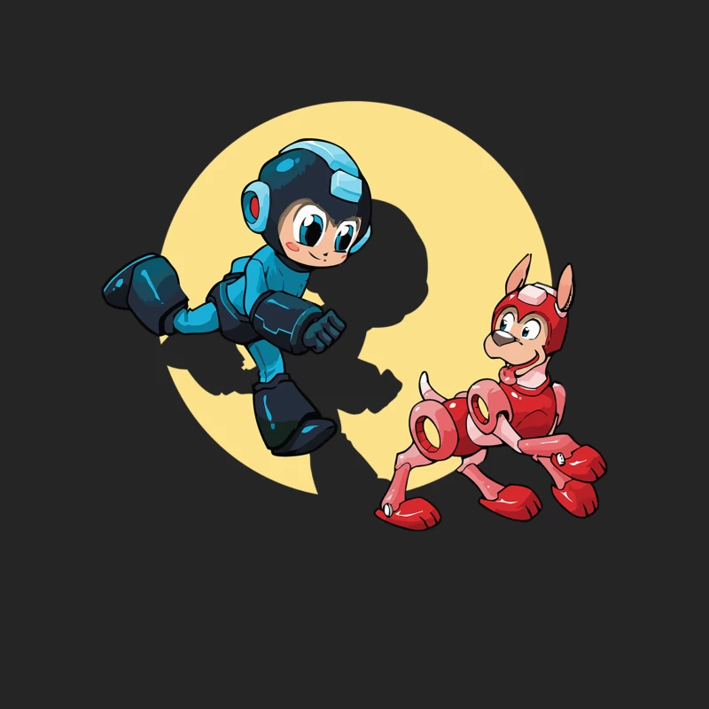 Mega Man and Rush: Classic Video Game Heroes in Cartoon Style Male Pullover Sweatshirt