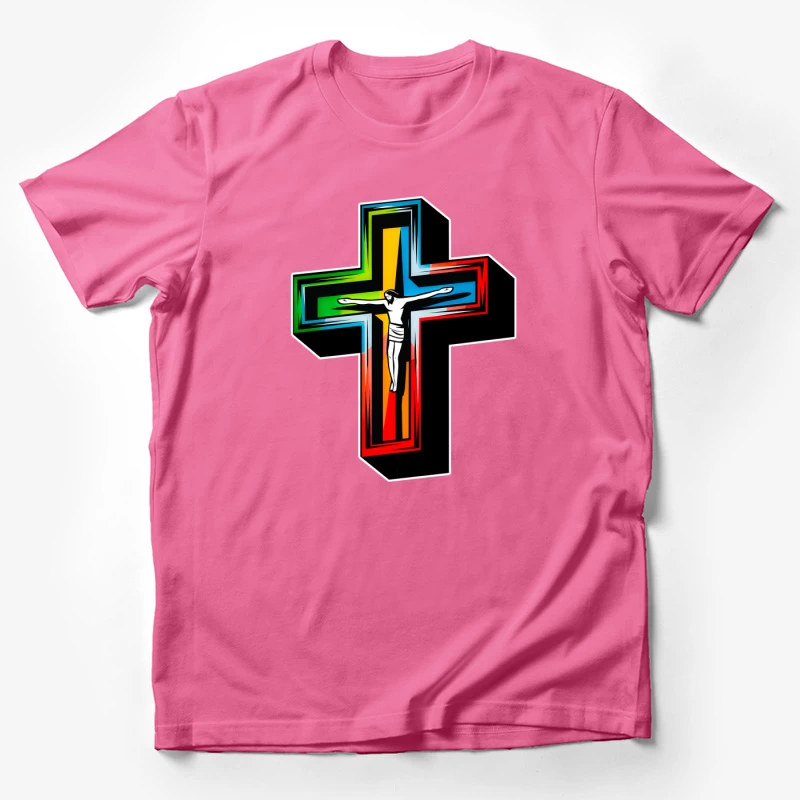 Colorful Modern Christian Cross with Crucifixion Male T-Shirt