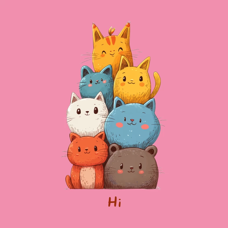 Adorable Cartoon Cat Stack Greeting Card Female T-Shirt