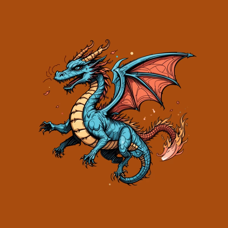 Colorful Blue Dragon Illustration Tapestry