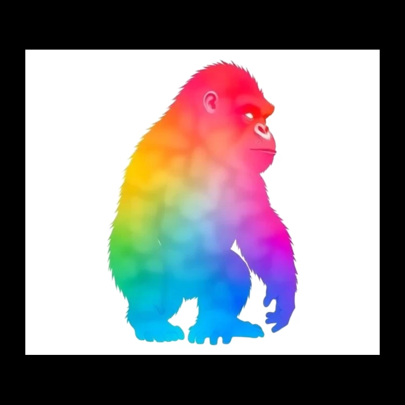 Rainbow Gradient Gorilla Silhouette Art Tapestry